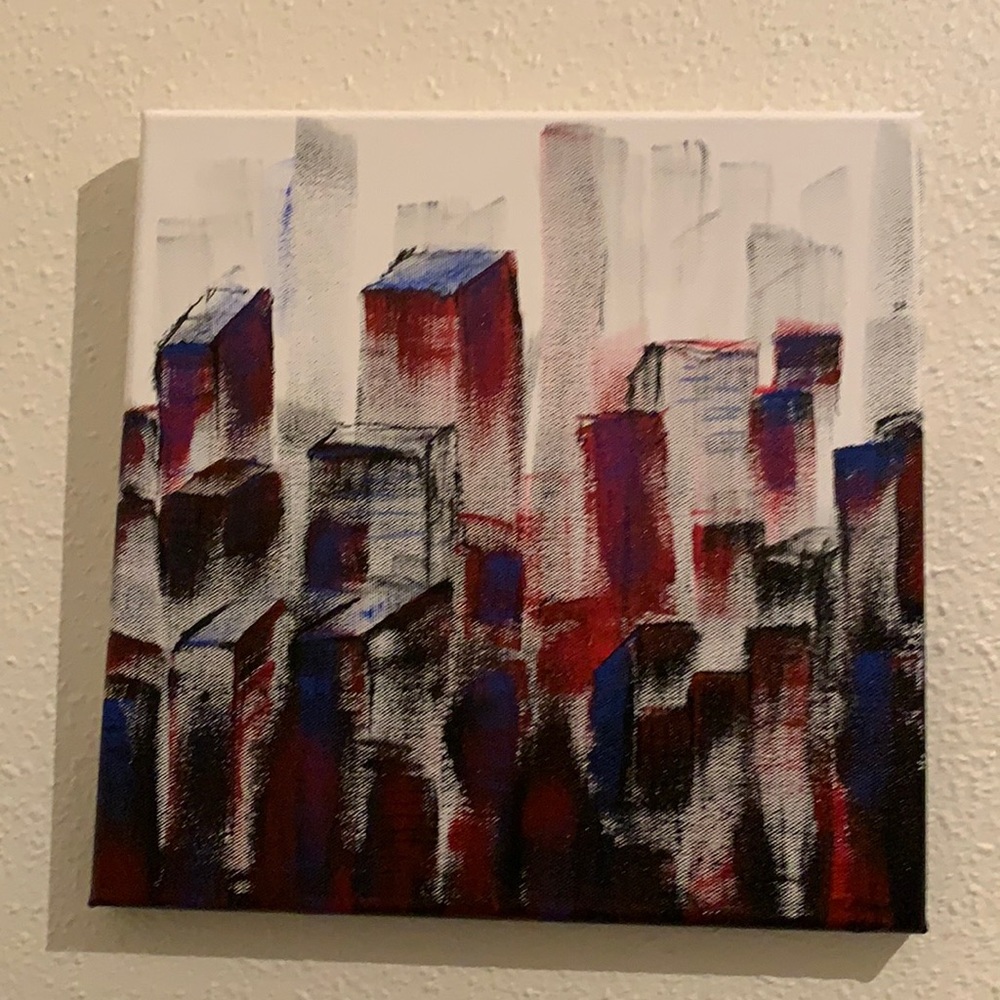 🎨🖌Abstract cityscape square acrylic painting🖌🎨